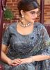 Grey Contemporary Style Embroidered Saree In Net
