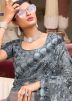 Grey Applique Embroidered Net Saree