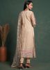 Cream Sequins Embroidered Pant Suit Set In Net