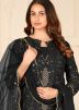 Black Embroidered Pant Suit With Net Dupatta
