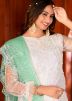White Embroidered Pant Suit Set In Net
