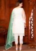 White Embroidered Pant Suit Set In Net