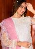 White Net Embroidered Pant Suit Set With Dupatta