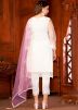 White Net Embroidered Pant Suit Set With Dupatta