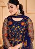 Blue Floral Embroidered Net Abaya Style Suit