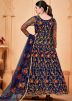 Blue Floral Embroidered Net Abaya Style Suit