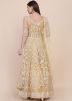Cream Net Anarkali Suit Set In Thread Embroidery