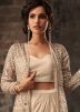 Cream Embroidered Dhoti Style Salwar Kameez With Jacket
