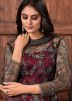 Wine Embroidered Net Pant Suit Set
