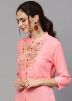 Readymade Light Pink Front Slit Kurta With Pant
