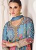 Readymade Blue Printed Organza Anarkali Suit & Dupatta