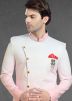 White and Peach Shaded Asymmetric Sherwani With Dhoti