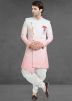 White and Peach Shaded Asymmetric Sherwani With Dhoti