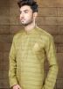 Readymade Olive Green Art Silk Sherwani with Churidar