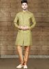 Readymade Olive Green Art Silk Sherwani with Churidar
