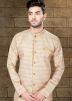 Readymade Light Beige Art Silk Sherwani with Churidar