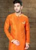 Readymade Orange Woven Art Silk Sherwani 