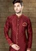 Readymade Maroon Woven Art Silk Sherwani 