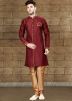 Readymade Maroon Woven Art Silk Sherwani 
