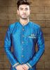 Readymade Blue Woven Art Silk Sherwani 