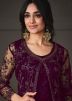 Purple Embroidered Jacket Style Pant Suit Set