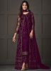 Purple Embroidered Jacket Style Pant Suit Set