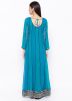 Blue Readymade Embroidered Long Anarkali Kurta Set