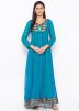 Blue Readymade Embroidered Long Anarkali Kurta Set