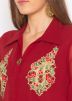 Red Readymade Tiered Kurta Set In Georgette