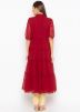 Red Readymade Tiered Kurta Set In Georgette