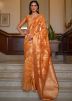 Orange Zari Woven Saree In Organza
