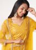 Yellow Embroidered Net Pant Suit Set