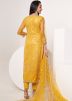 Yellow Embroidered Net Pant Suit Set