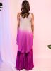 Purple & Grey Asymmetric Embroidered Top With Palazzo