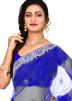 Blue Heavy Border Saree In Net