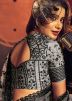 Grey Floral Embroidered Pallu Net Saree