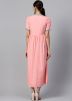 Peach Rayon Readymade Embroidered Dress