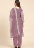 Mauve Pink Embroidered Pant Suit In Net