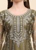 Green Embroidered Net Pant Suit Set
