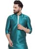 Turquoise Dupion Silk Asymmetric Kurta Dhoti Set