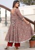 Maroon Floral Print Readymade Anarkali Suit Set