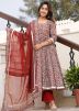 Maroon Floral Print Readymade Anarkali Suit Set