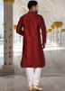 Maroon Embroidered Readymade Kurta Churidar Set