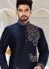 Readymade Navy Blue Embroidered Kurta With Churidar