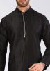 Black Dupion Silk Readymade Kurta With Dhoti