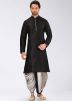 Black Dupion Silk Readymade Kurta With Dhoti