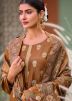 Brown Art Silk Pant Suit Zari Woven Work