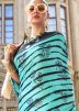 Turquoise Stripe Printed Satin Saree 