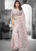 Off White Embroidered Net Saree