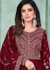 Maroon Embroidered Anarkali Style Suit